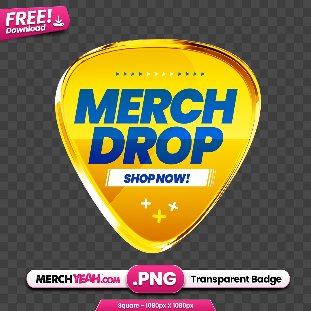Guitar Pick Shaped Yellow and Blue Merch Drop Badge